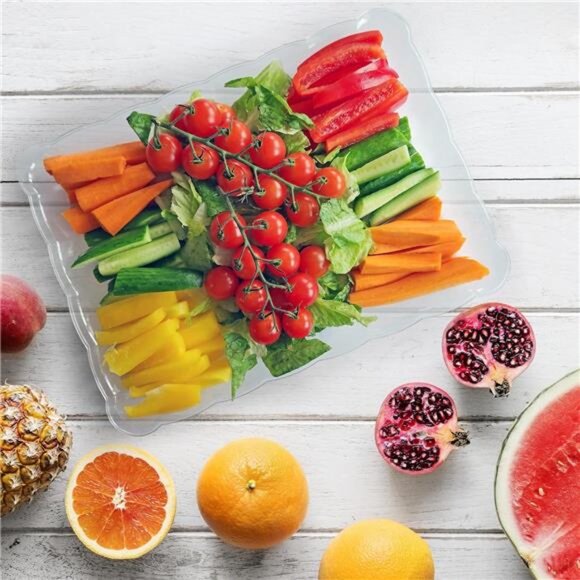 Clear Plastic Serving Trays  Heavy Duty Rectangular Party Food Platters 6 Pack - Picture 4 of 7
